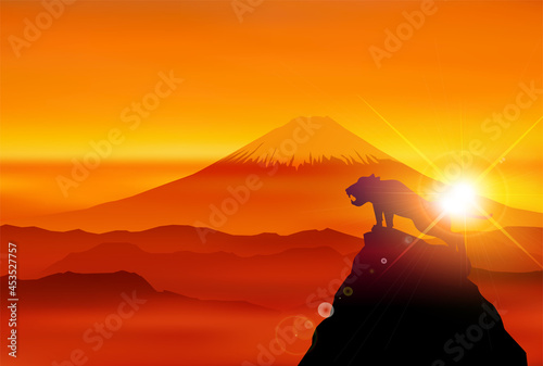 寅　年賀状　富士山　背景
