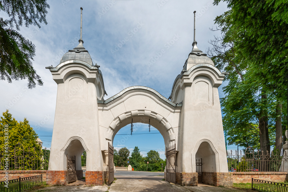 Entrance to an urban park in the city of Timisoara in western Romania