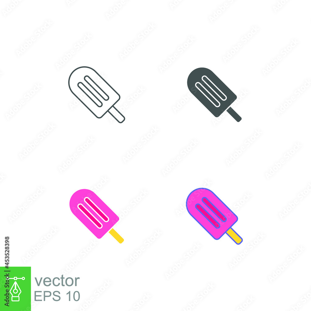 Tasty ice cream in popsicle with strawberry flavor. Freshness Sweet dessert food. Ice cream stick symbol summer, tropical vacation icon. Vector illustration. design on white background, EPS10 Tasty ice cream in popsicle with strawberry flavor. Freshness Sweet dessert food. Ice cream stick symbol summer, tropical vacation icon. Vector illustration. design on white background, EPS10