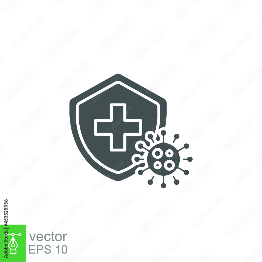 Immune from flu germ icon. virus protection, hygiene shield, bacterial prevention. Stop bacteria and viruses Coronavirus prohibition sign. Solid Vector illustration Design on white background. EPS10