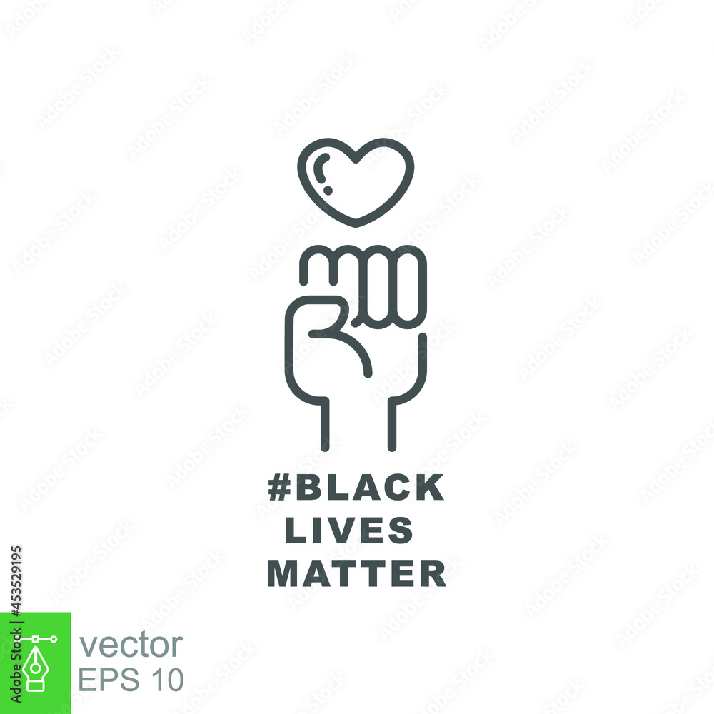 Hand symbol for black lives matter protest in USA to stop violence to black people in U.S. America. Fight for human right Simple pictogram,stroke Vector illustration. Design on white background. EPS10 Hand symbol for black lives matter protest in USA to stop violence to black people in U.S. America. Fight for human right Simple pictogram,stroke Vector illustration. Design on white background. EPS10