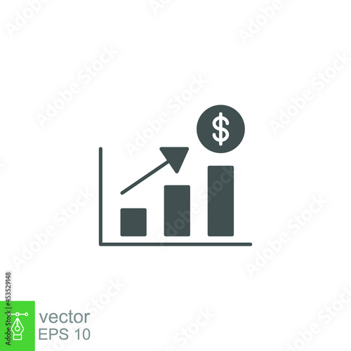 increase money growth icon. Progress Marketing diagram. Profit earning analysis. Salary report. thin line simple pictogram, stroke style. Vector illustration. Design on white background. EPS10