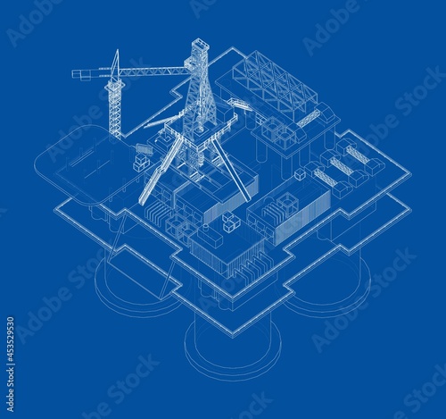Offshore Oil Rig. Vector rendering of 3d