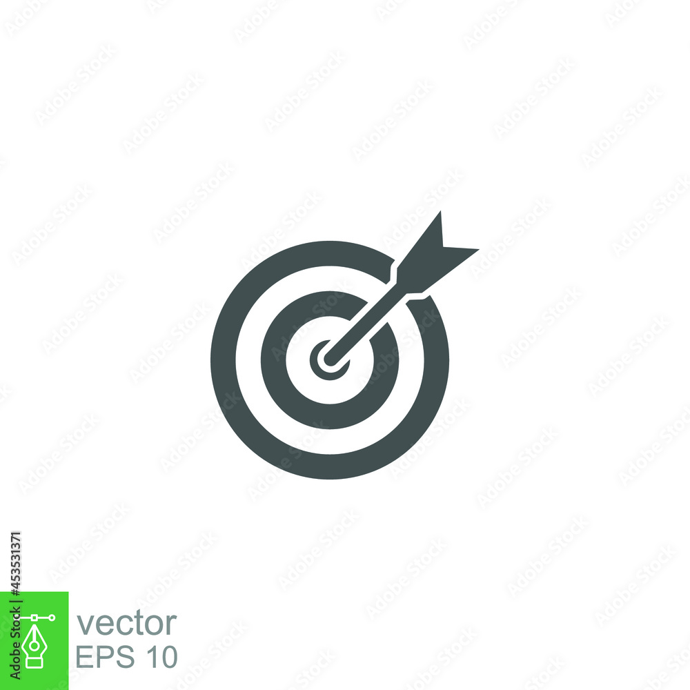 arrow and dartboard in accuracy, accurate shot and perfect focus. symbol of target icon solid, goal strategy, mission. Modern flat design concept. Vector illustration Design on white background EPS 10 arrow and dartboard in accuracy, accurate shot and perfect focus. symbol of target icon solid, goal strategy, mission. Modern flat design concept. Vector illustration Design on white background EPS 10