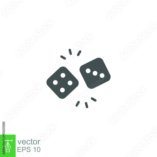 Dice cube solid, gamble or gambling for casino equipment. two dices icon for fortune game player. Modern style in two dimension vector illustration. Design on white background. EPS 10