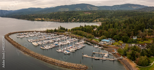 Aerial View of John Wayne Marina, Sequim, Washington. Sits on land donated by the famous actor’s family in recognition of his vision of a marina in the scenic Sequim Bay. photo