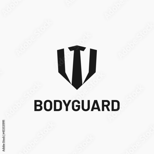 Bodyguard logo design. Combination of Shield with Suit and Tie, For Guard Squad, Security, Agent, Man Job Profession logo design