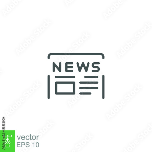 Article headline of newspaper icon. News paper or journal daily page file. Print media of journalism concept. Digital public information line Vector illustration. Design on white background. EPS 10