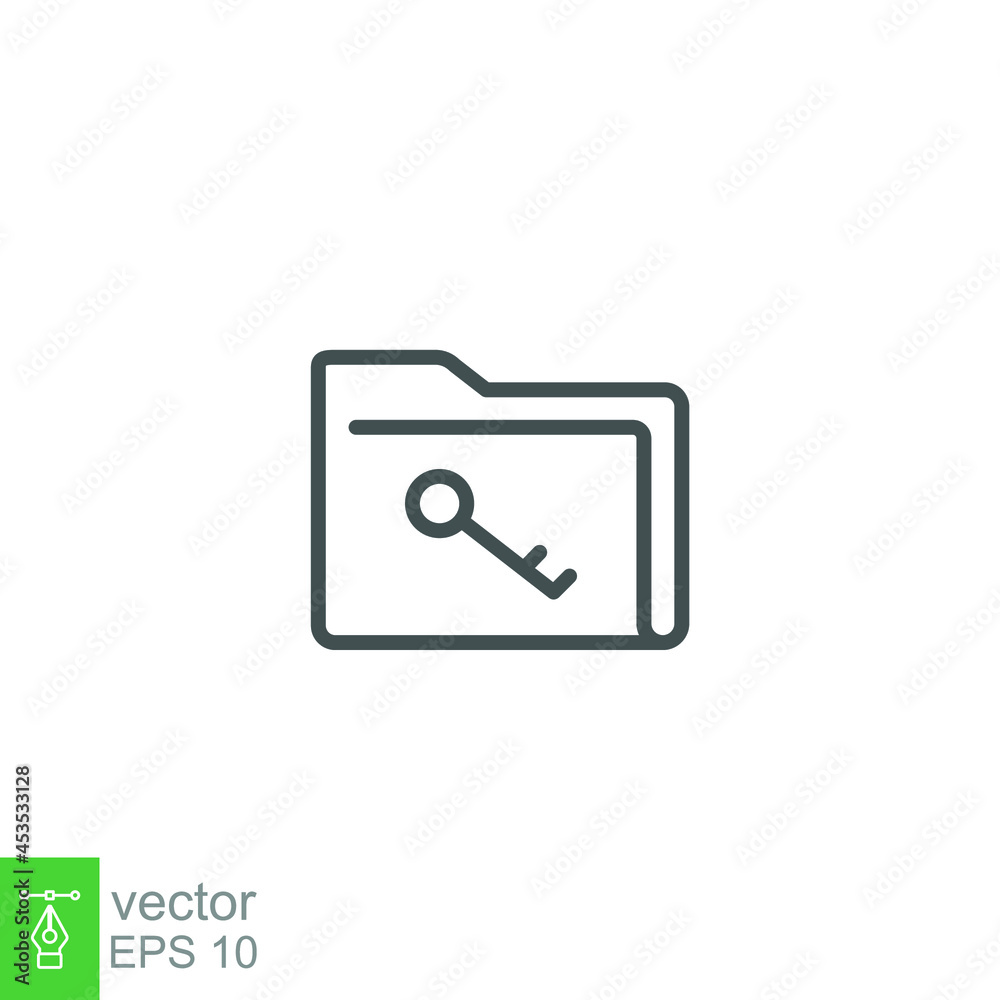 Protect documents or unlock folder icon. Folder lock pad sign, secure encryption data file with lock key. Private access directory. line style. Vector illustration. Design on white background. EPS 10 Protect documents or unlock folder icon. Folder lock pad sign, secure encryption data file with lock key. Private access directory. line style. Vector illustration. Design on white background. EPS 10