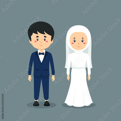 Couple Character Wearing Wedding Outfit