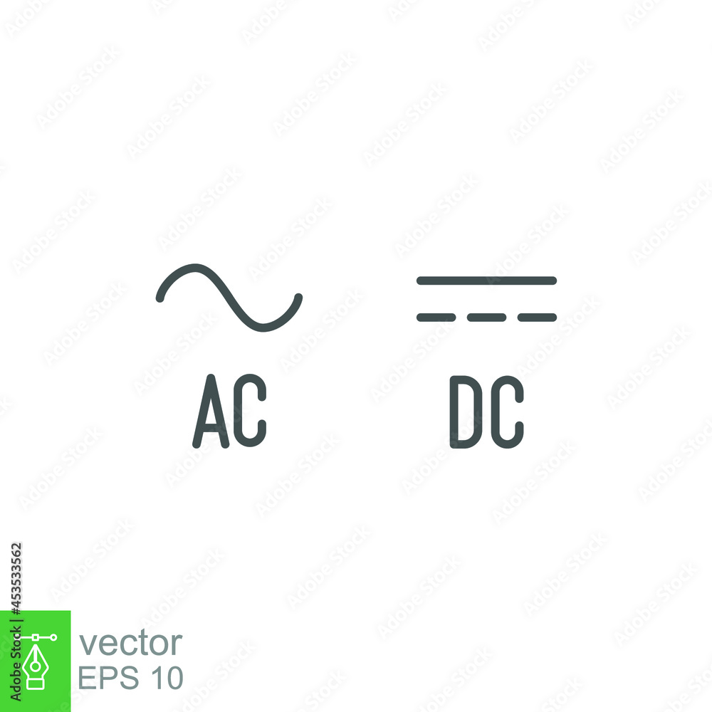Direct and Alternating Current DC and AC Symbol Sign icon. Potential  difference supply. Voltage transformer in cell battery energy. Line style.  Vector illustration. Design on white background. EPS 10 Stock-Vektorgrafik  | Adobe