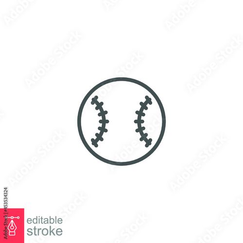 Baseball Ball sport icon. sport league equipment. Outline, line style, silhouette pictogram. Editable stroke. Vector illustration. Design on white background. EPS 10