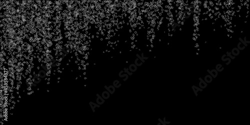 Falling numbers, big data concept. Binary white chaotic flying digits. Flawless futuristic banner on black background. Digital vector illustration with falling numbers.