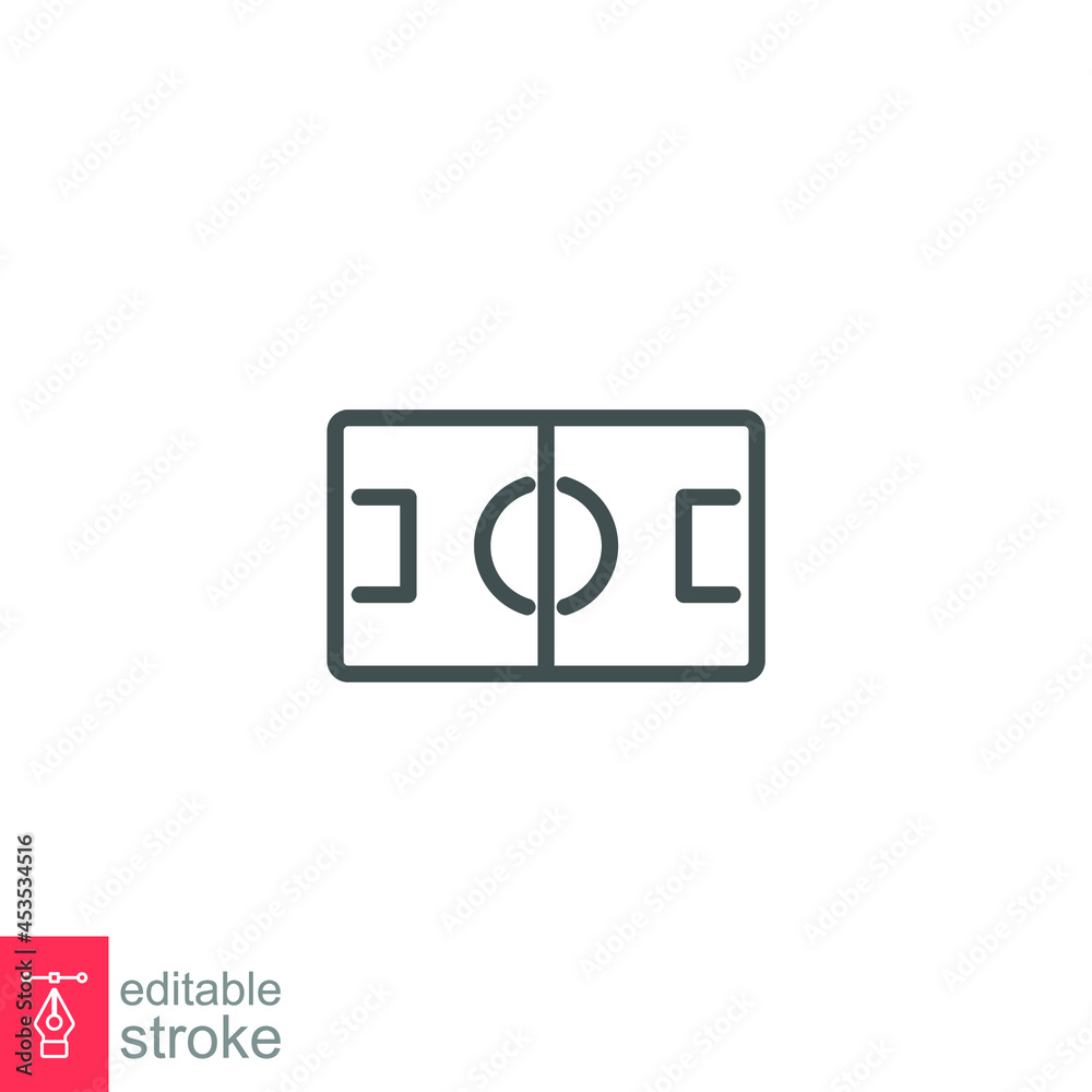 Football, sport icon. Soccer field from above, sport fields look from top. Pictogram symbol, line style for mobile web and app. Editable stroke. Vector illustration. Design on white background. EPS 10 Football, sport icon. Soccer field from above, sport fields look from top. Pictogram symbol, line style for mobile web and app. Editable stroke. Vector illustration. Design on white background. EPS 10