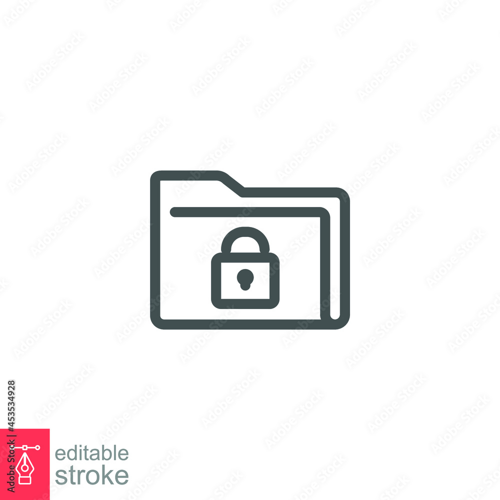 Protect documents or unlock folder icon. Folder padlock, secure encryption data, Block file secure. Private access directory line. Editable stroke Vector illustration Design on white background EPS10 Protect documents or unlock folder icon. Folder padlock, secure encryption data, Block file secure. Private access directory line. Editable stroke Vector illustration Design on white background EPS10