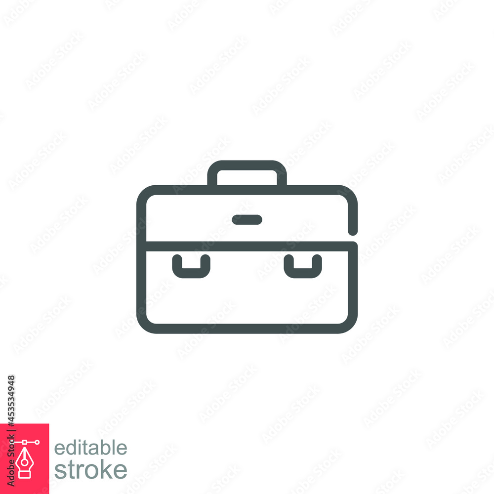 Documents bag icon. Business Briefcase, office bag, Work Portfolio Suitcase symbol. Simple single pictogram in Line style. Editable stroke Vector illustration. Design on white background. EPS 10 Documents bag icon. Business Briefcase, office bag, Work Portfolio Suitcase symbol. Simple single pictogram in Line style. Editable stroke Vector illustration. Design on white background. EPS 10