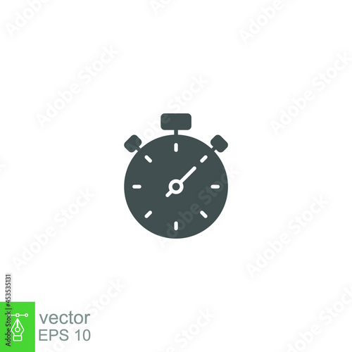 Timer, stopwatch, sport icon. countdown measurement. Second and minute counting. Glyph style, solid pictogram logo for app and website. Vector illustration. Design on white background EPS 10