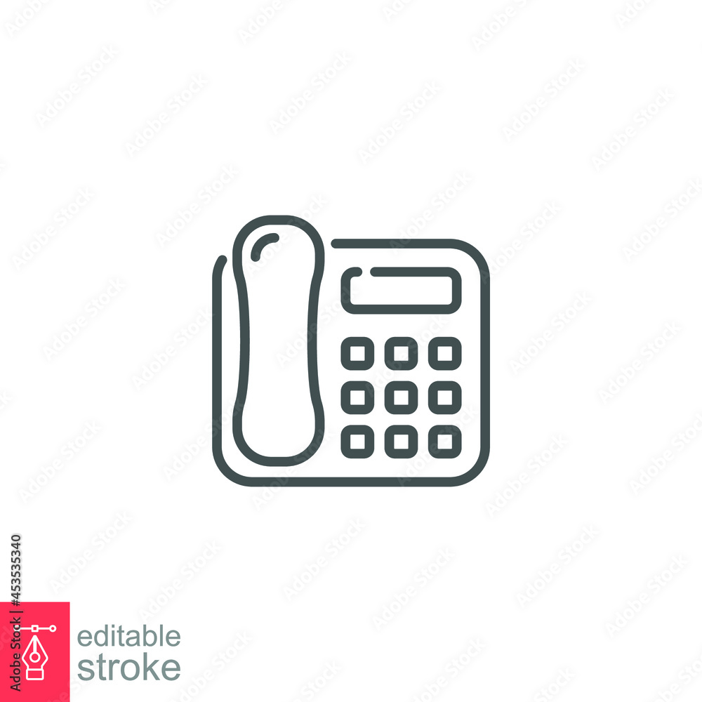 Intercom telephone icon. IP phones. Telephone call supply with fax for smart house communication. outline, line style pictogram. Editable stroke. Vector illustration. Design on white background EPS 10 Intercom telephone icon. IP phones. Telephone call supply with fax for smart house communication. outline, line style pictogram. Editable stroke. Vector illustration. Design on white background EPS 10