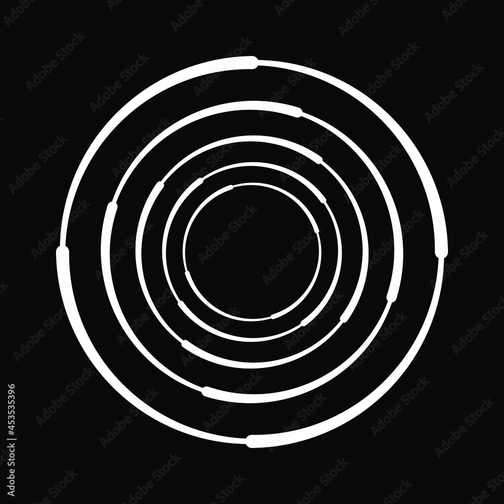 White concentric curved speed lines in round form. Geometric art. Design element for border frame, round logo, tattoo, sign, symbol, web pages, prints, template, pattern and abstract background White concentric curved speed lines in round form. Geometric art. Design element for border frame, round logo, tattoo, sign, symbol, web pages, prints, template, pattern and abstract background