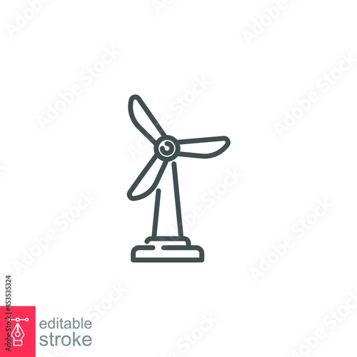 Wind turbine icon. windmill power, simple sustainable energy. environment technology station. Line or outline pictogram style. Editable stroke. Vector illustration. Design on white background. EPS 10