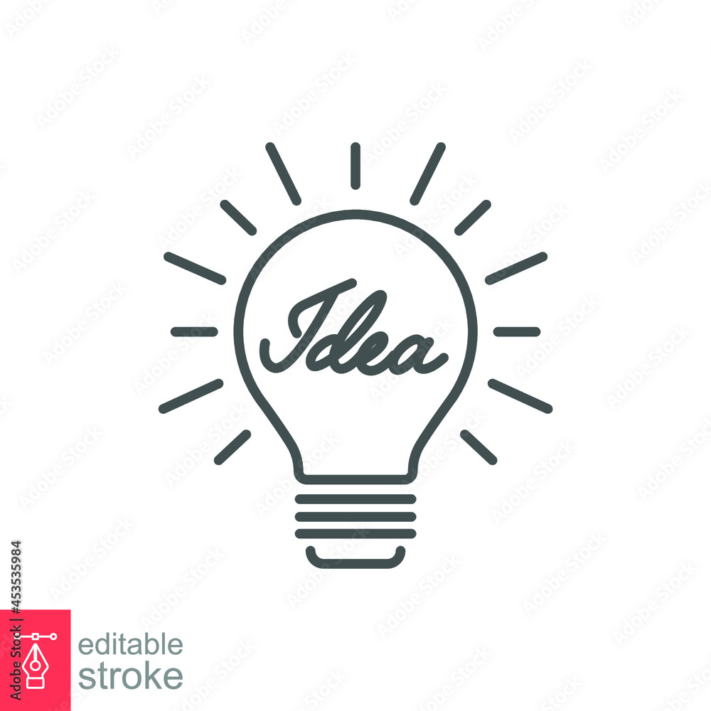 Idea light bulb line icon. Bright lamp For innovation, creative, inspiration symbol. Problem solving or Solution. Outline style. Editable stroke Vector illustration. Design on white background EPS 10 Idea light bulb line icon. Bright lamp For innovation, creative, inspiration symbol. Problem solving or Solution. Outline style. Editable stroke Vector illustration. Design on white background EPS 10