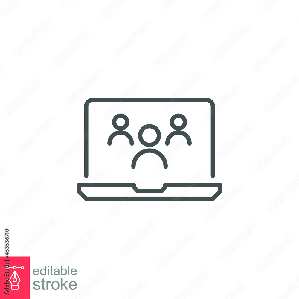 Online meetup line icon. Team business meeting with teamwork collaboration. Business startup and communication. Distant work group Editable stroke Vector illustration Design on white background EPS 10 Online meetup line icon. Team business meeting with teamwork collaboration. Business startup and communication. Distant work group Editable stroke Vector illustration Design on white background EPS 10