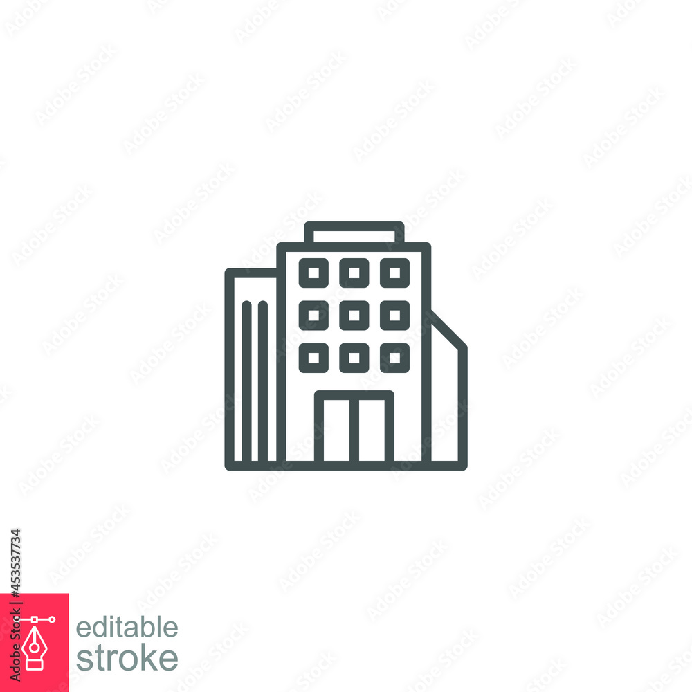 Our Services Building Office line icon. High rise construction, tall urban Architecture for city, financial district workplace editable stroke Vector illustration design on white background EPS 10