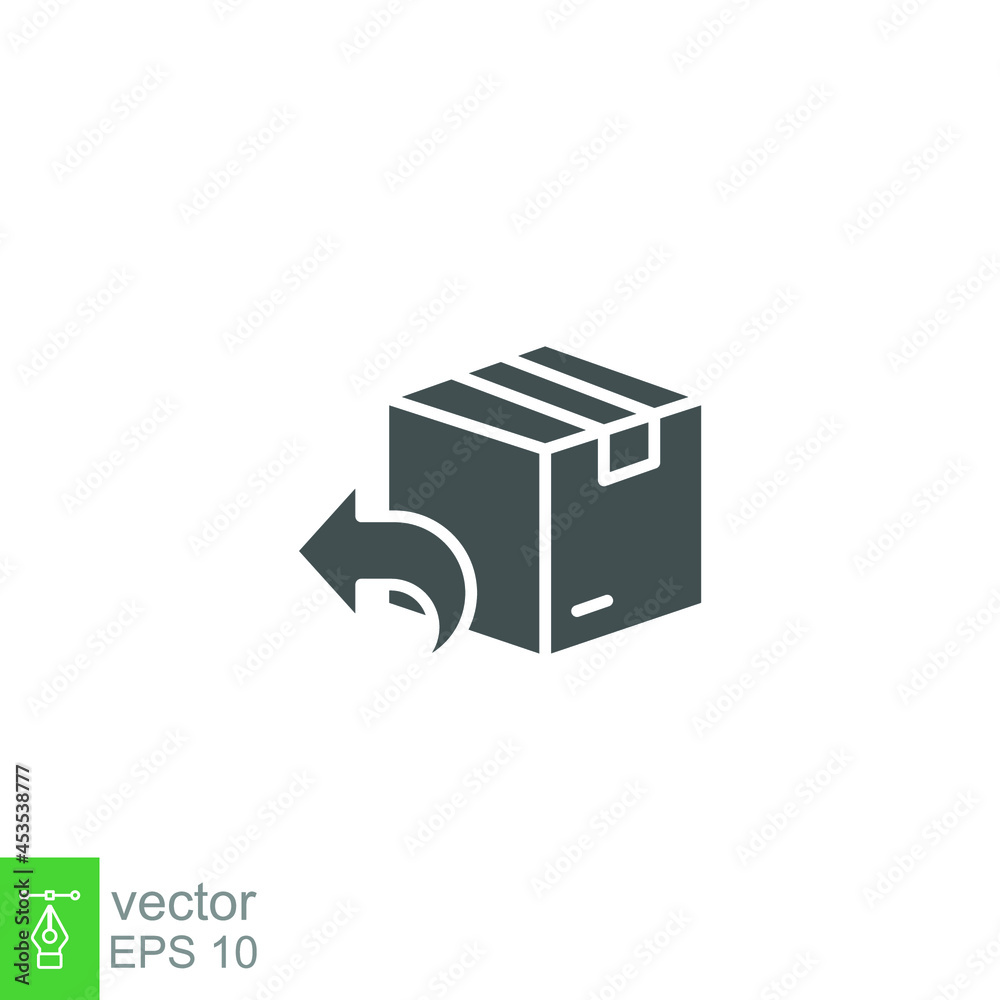 Return of package solid icon. Shipping logistics, delivery boxes. Cargo box Delivery parcel sign, Exchange of goods tracking. Vector illustration design on white background EPS 10 Return of package solid icon. Shipping logistics, delivery boxes. Cargo box Delivery parcel sign, Exchange of goods tracking. Vector illustration design on white background EPS 10