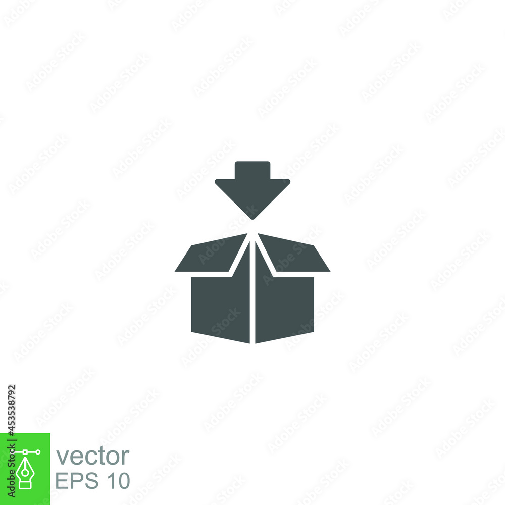 Packing solid icon. Package delivery boxes, cargo box distribution, export boxes, return parcel. goods shipment, open package. Transport Logistic Vector illustration design on white background EPS 10 Packing solid icon. Package delivery boxes, cargo box distribution, export boxes, return parcel. goods shipment, open package. Transport Logistic Vector illustration design on white background EPS 10
