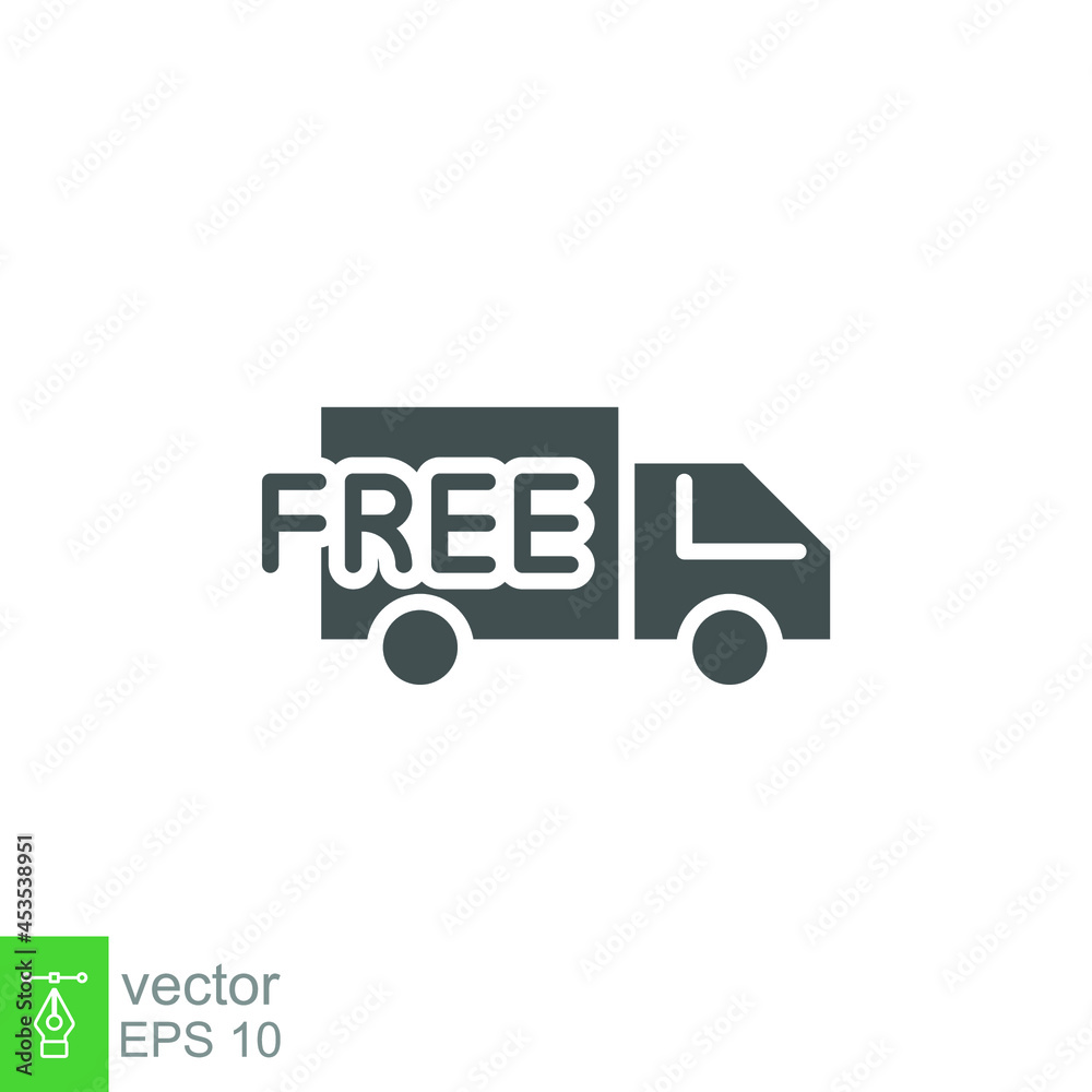 Free delivery solid icon. Fast shipping delivery truck, 24 hour fast speed delivery Courier van distribution business, logistics for apps websites Vector illustration design on white background EPS 10