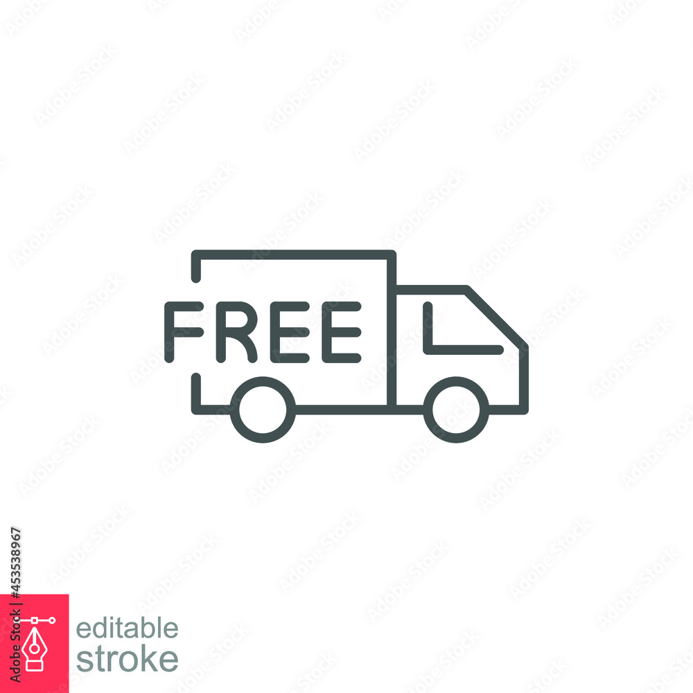Free delivery solid icon. Fast shipping delivery truck, 24 hour fast speed Courier van distribution business logistics for web app Editable stroke Vector illustration design on white background EPS 10 Free delivery solid icon. Fast shipping delivery truck, 24 hour fast speed Courier van distribution business logistics for web app Editable stroke Vector illustration design on white background EPS 10