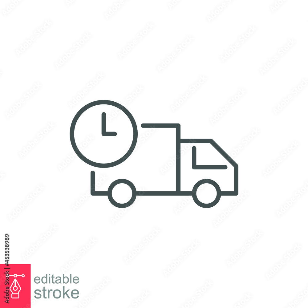 Fast delivery line icon. Fast shipping delivery truck, 24 hour fast speed Courier van distribution business logistics for web app. Vector illustration editable stroke design on white background EPS 10