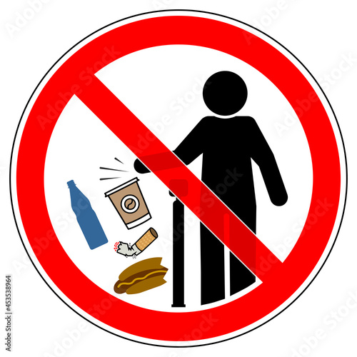 srr682 SignRoundRed - German Verbotszeichen: Verbotsschild - Müll wegwerfen verboten . english - warning / prohibition sign . ban garbage . littering prohibited . red circle road sign - xxl g10712