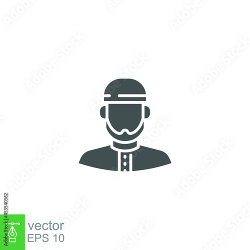 Male muslim avatar icon. Islam arabic man in traditional muslim hat. Middle Eastern human profile.  Glyph style pictogram for ramadan  eid logo.Vector illustration design on white background. EPS 10