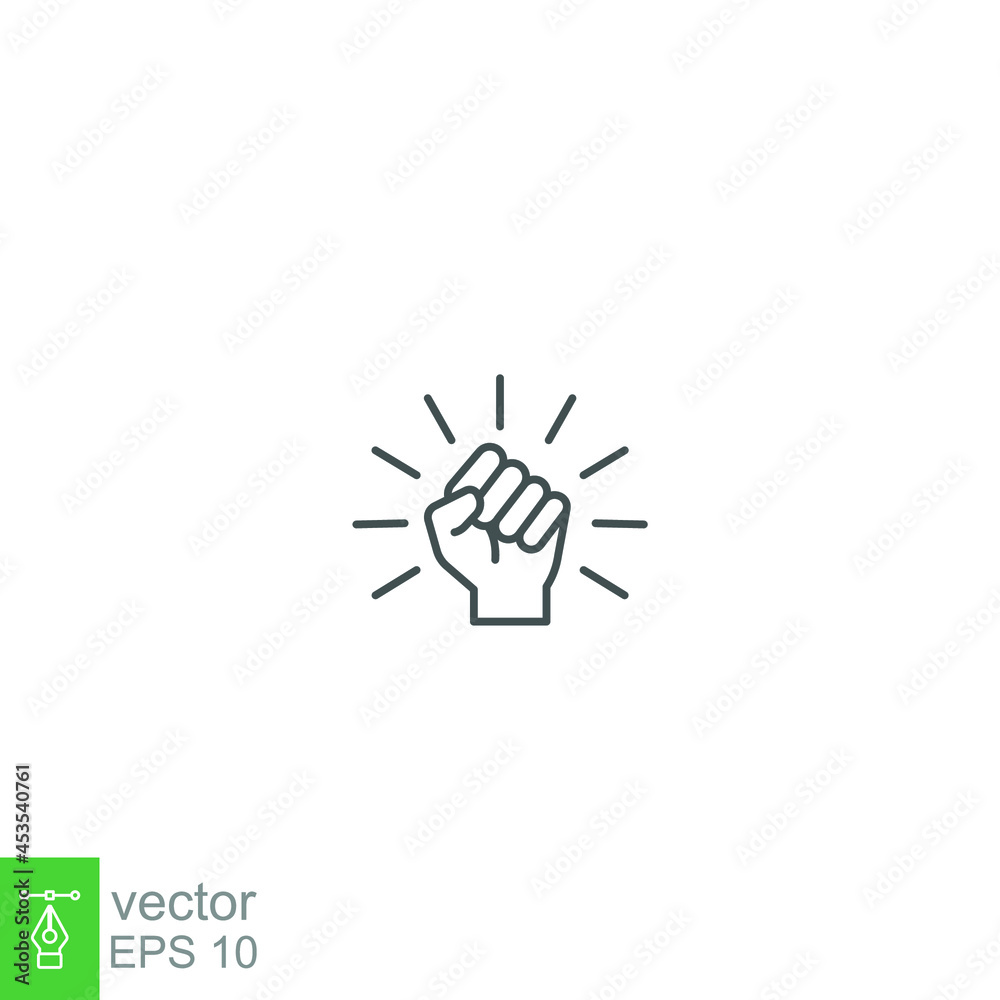 Will icon. Hand closed power, clenched fist. fighting for rights, freedom. Raised fist symbol of victory, strength and solidarity. Line style Vector illustration design on white background. EPS 10 Will icon. Hand closed power, clenched fist. fighting for rights, freedom. Raised fist symbol of victory, strength and solidarity. Line style Vector illustration design on white background. EPS 10