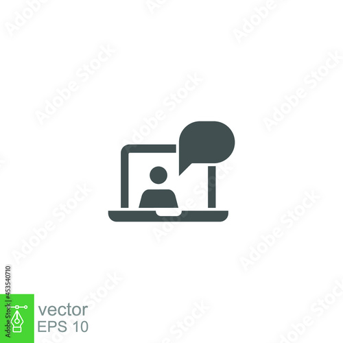 Webinar online meeting education. Online training. Virtual learning courses teacher talking on Video player class streaming. Solid style pictogram Vector illustration Design on white background EPS 10