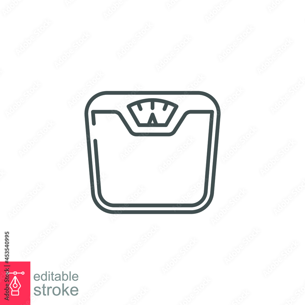 Weight scale icon. Bathroom scale for obesity control. Fat mass device