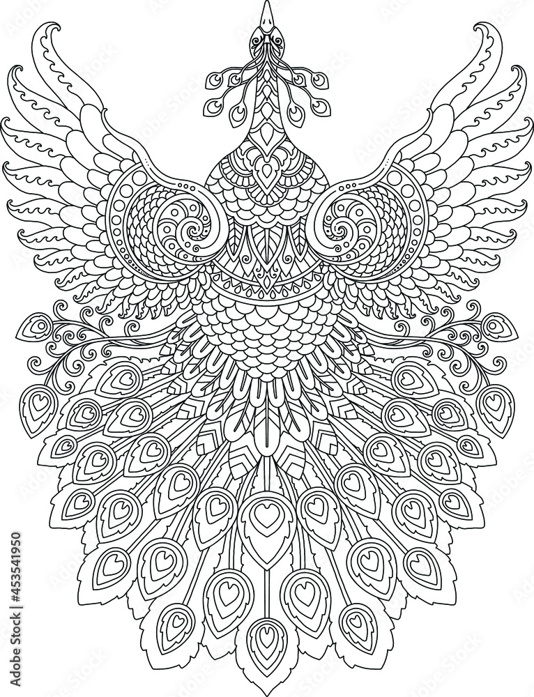 peacock mandala design for coloring page print Stock Vector | Adobe Stock