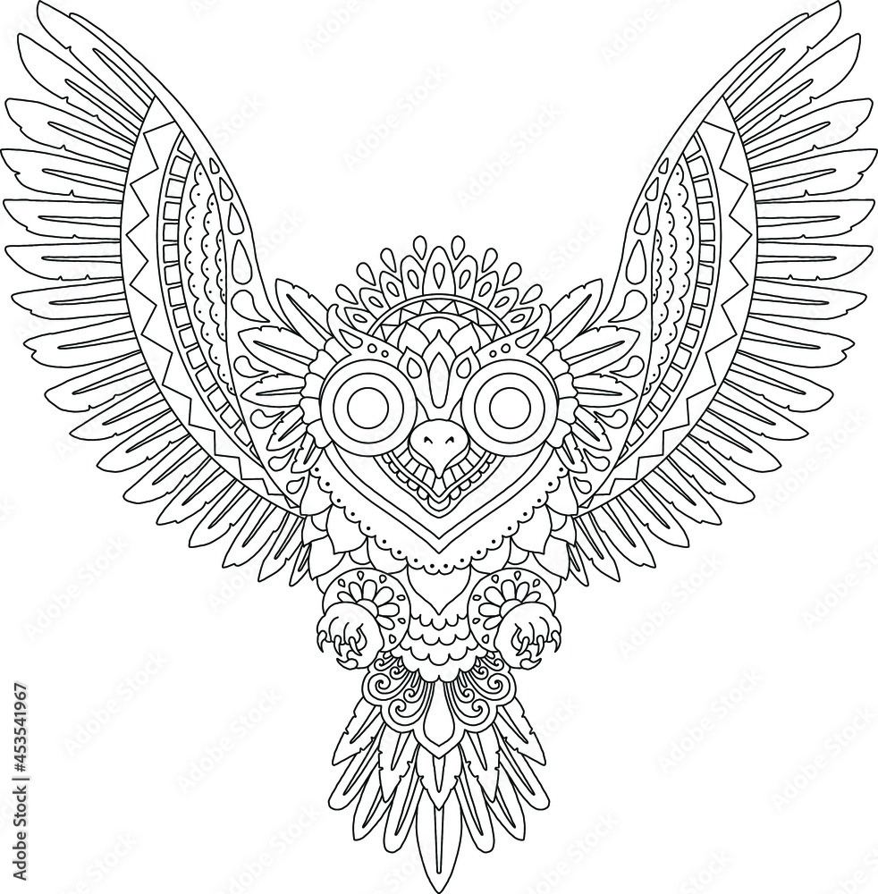 owl mandala design for coloring page print Stock Vector | Adobe Stock