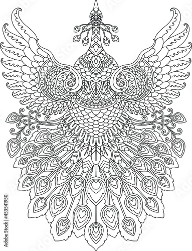 peacock mandala design for coloring page print