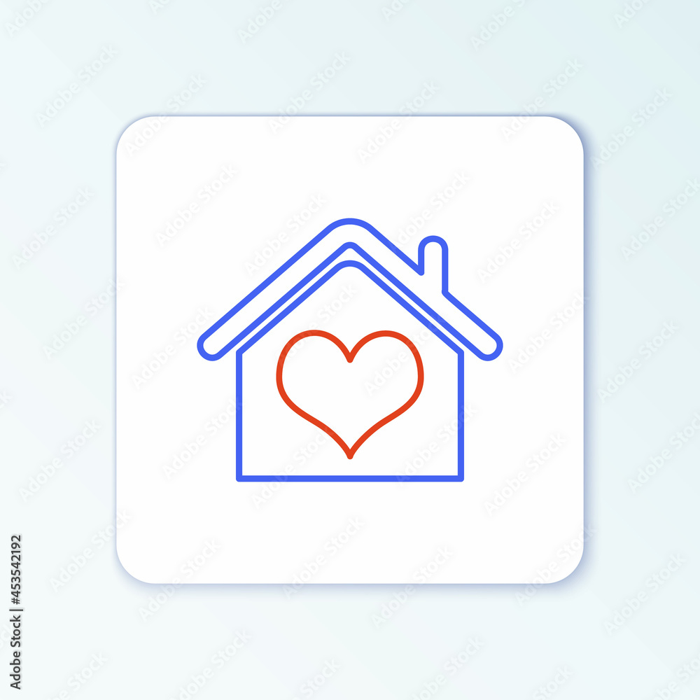 Line House with heart shape icon isolated on white background. Love home symbol. Family, real estate and realty. Colorful outline concept. Vector