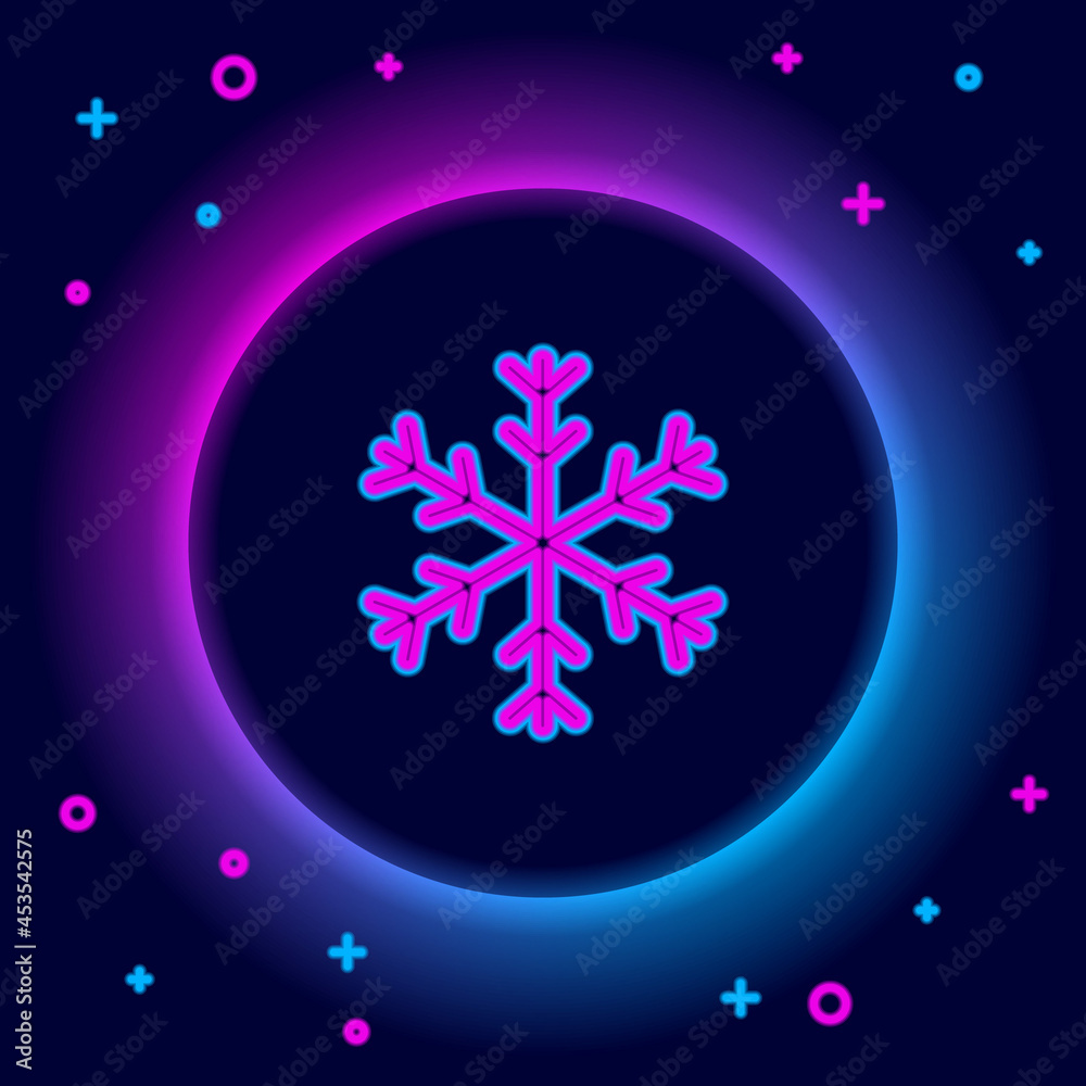Glowing neon line Snowflake icon isolated on black background. Colorful outline concept. Vector Glowing neon line Snowflake icon isolated on black background. Colorful outline concept. Vector