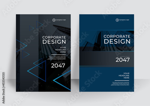 Black and blue flyer cover business brochure vector design, Leaflet advertising abstract background, Modern poster magazine layout template, Annual report for presentation.