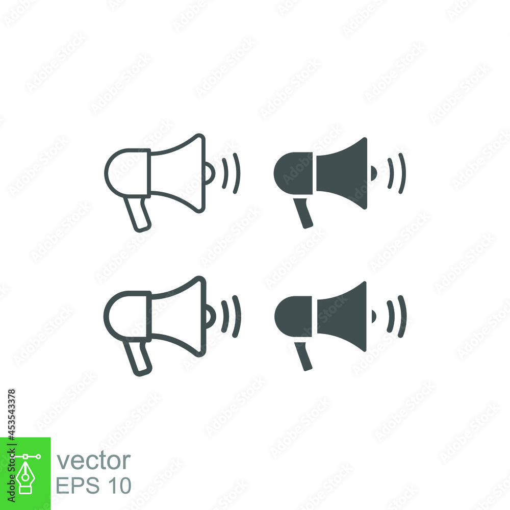Obraz premium megaphone icon, speaker. Line and solid style. loudspeaker Audio speaker volume or music speaker Promotion symbol for web site Computer & mobile. vector illustration design on white background EPS 10