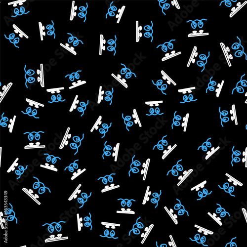 Line Smart farm with light bulb and plant symbol icon isolated seamless pattern on black background. Vector