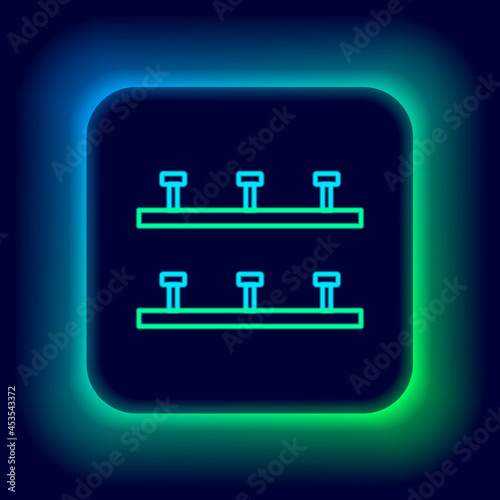 Glowing neon line Automatic irrigation sprinklers icon isolated on black background. Watering equipment. Garden element. Spray gun icon. Colorful outline concept. Vector