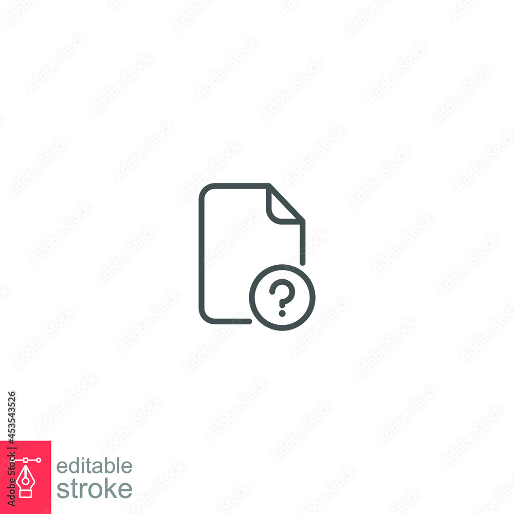 unknown file paper icon with question mark. Unverified Document file unfamiliar directory with interrogation. Untitled Paper page. Editable stroke Vector illustration design on white background EPS 10 unknown file paper icon with question mark. Unverified Document file unfamiliar directory with interrogation. Untitled Paper page. Editable stroke Vector illustration design on white background EPS 10