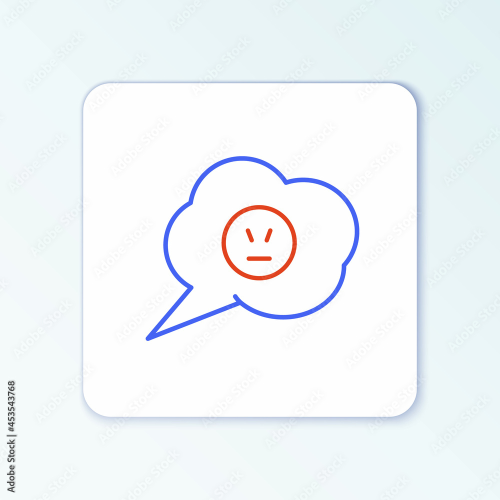 Line Speech bubble with angry smile icon isolated on white background. Emoticon face. Colorful outline concept. Vector Line Speech bubble with angry smile icon isolated on white background. Emoticon face. Colorful outline concept. Vector