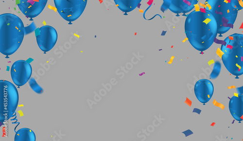 Group of  Balloons reflective blue  Background. Set of Balloons for Birthday, Anniversary, Celebration Party Decorations. Vector Illustration EPS 10