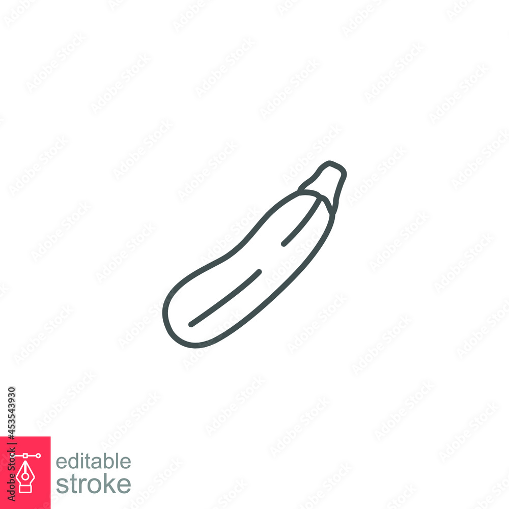 Zucchini icon. Squash whole, nature vegetable marrow. Courgette or ripe green squash, Organic healthy food ingredient outline style editable stroke vector illustration design on white background EPS10 Zucchini icon. Squash whole, nature vegetable marrow. Courgette or ripe green squash, Organic healthy food ingredient outline style editable stroke vector illustration design on white background EPS10
